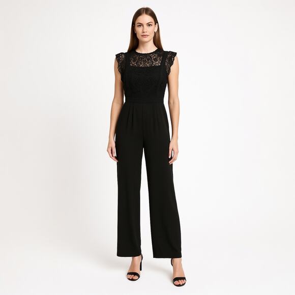 Xhilaration Black Sleeveless Crochet Lace Wide Leg Overalls Romper Jumpsuit M - Picture 1 of 6